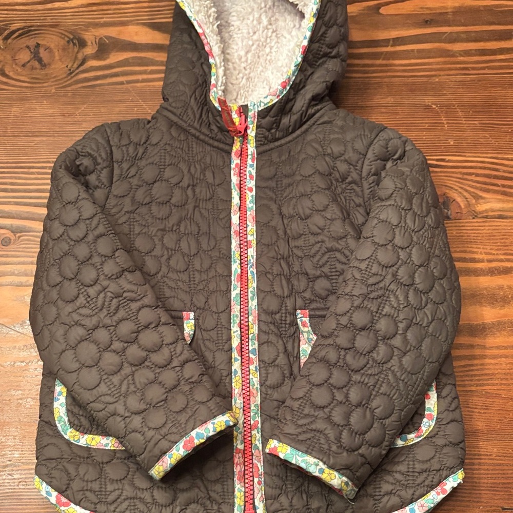 Boden Kids Quilted Jacket with Floral Trim